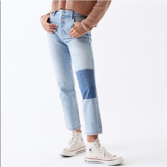 PacSun Denim - PacSun High Rise Straight Patch Jeans Light Wash Women’s Size 26